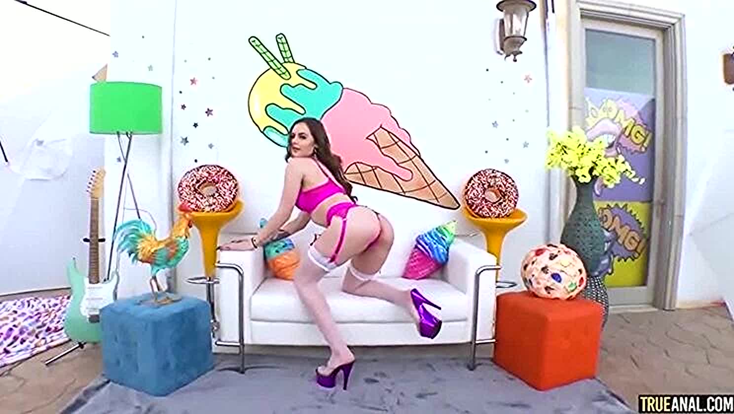 Tattooed Ass, Fishnets, Dark Hair