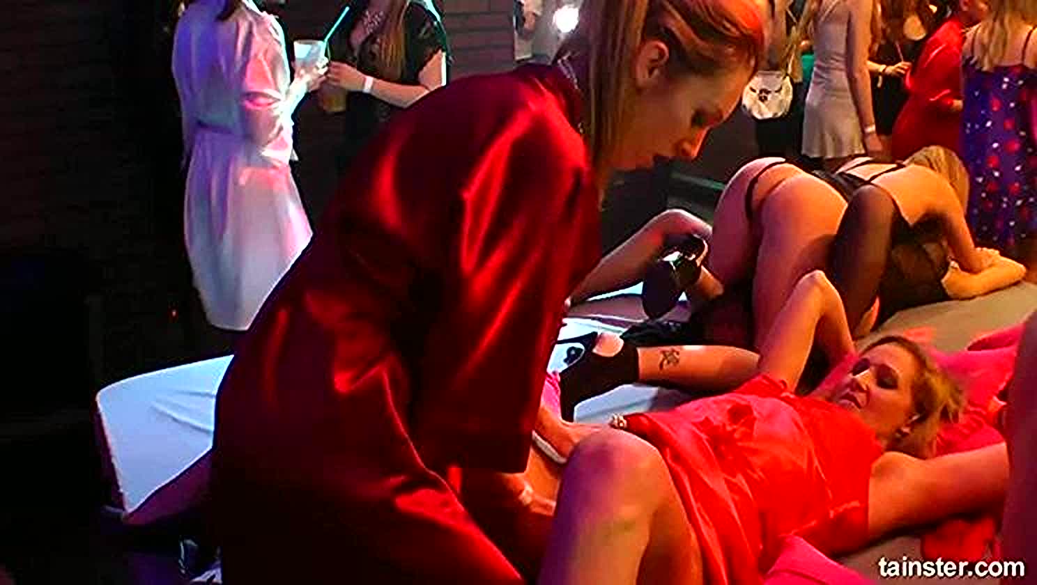 Lesbian Orgy, Interracial Pussy Eating, Pajama Party Sex